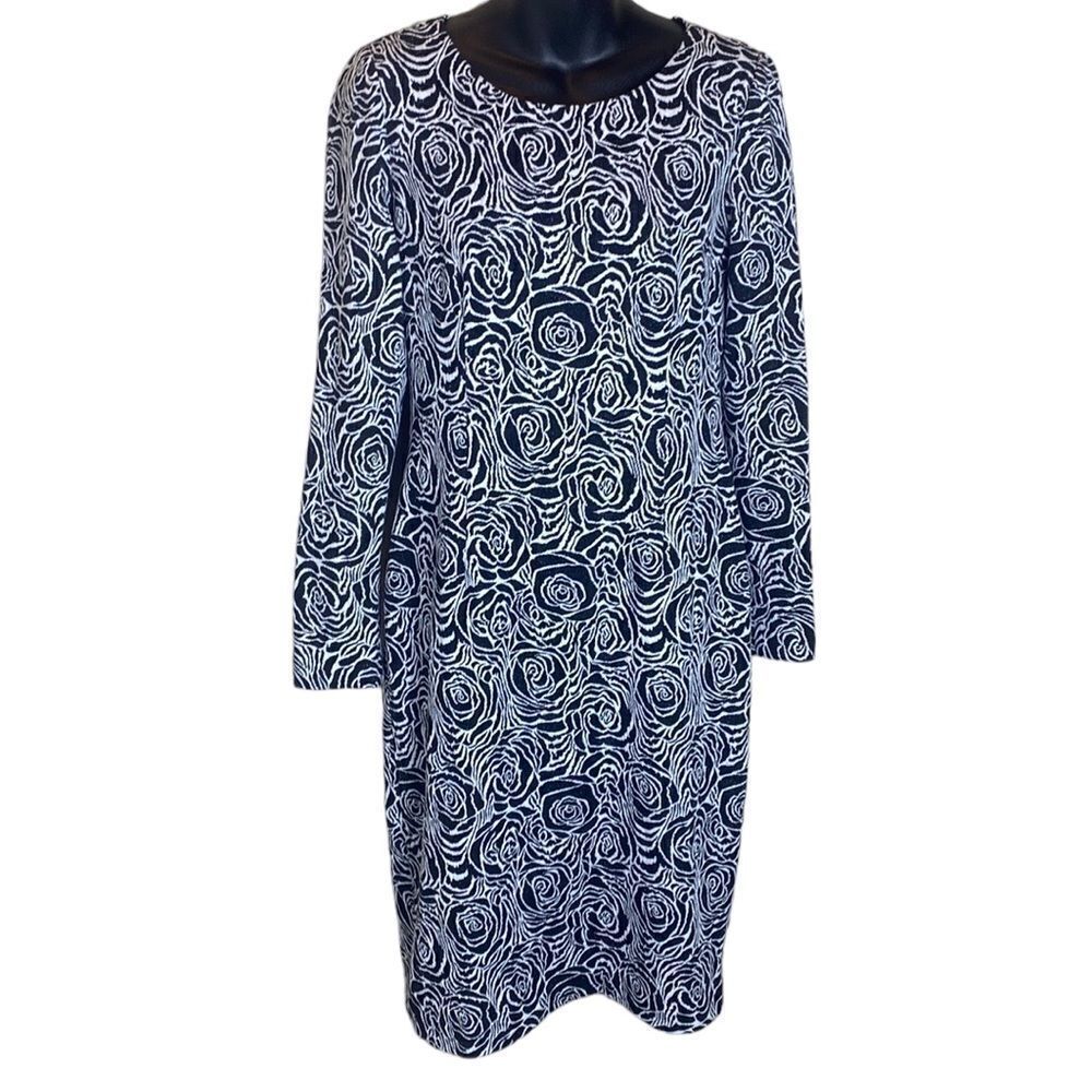 Betsey Johnson black/white long sleeved jacquard rose print dress 8 Whimsigoth
